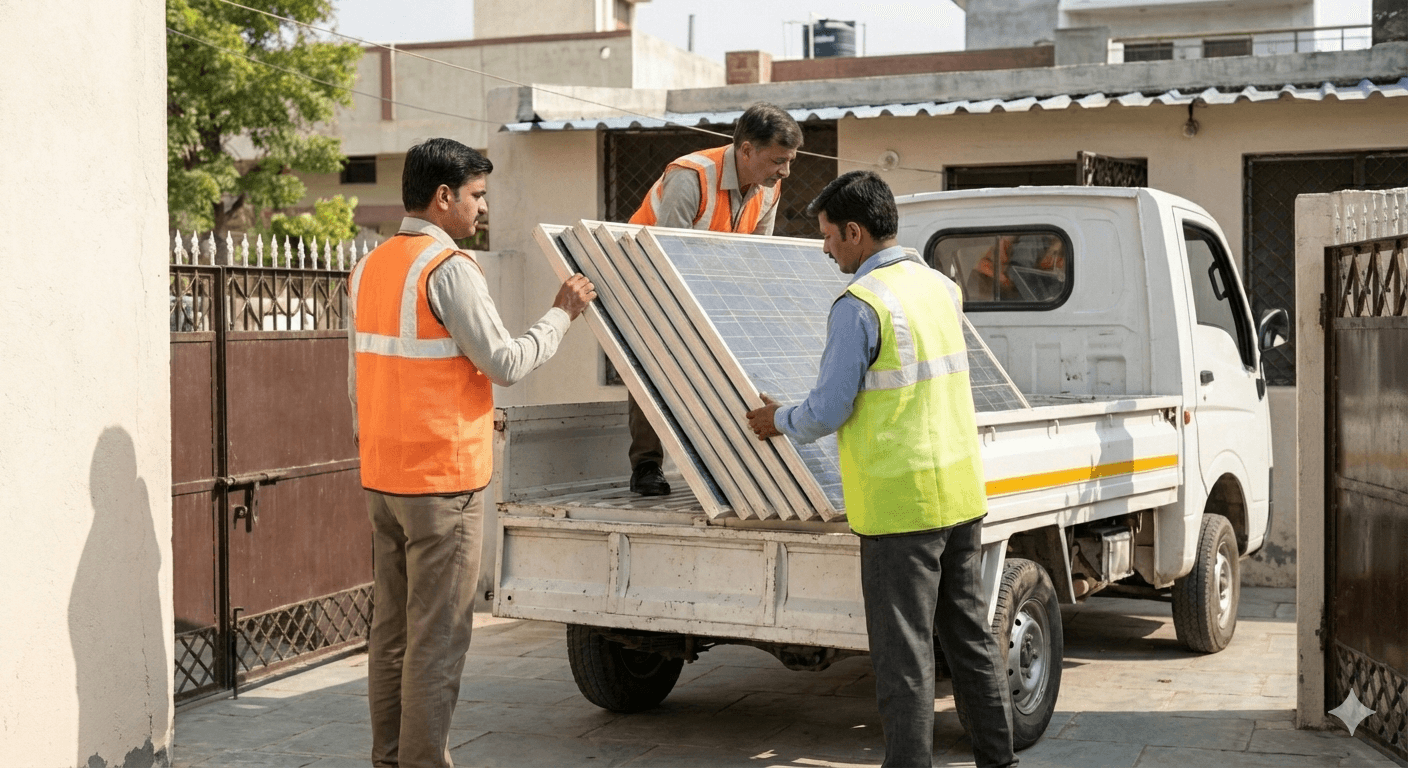 Professional team collecting solar panels from your location